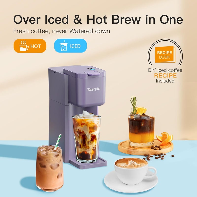 Tastyle Mini Hot and Iced Coffee Maker Single Serve, for K Cup and Ground, 6 to 14 Oz Brew Sizes, with Recipe Book, for Home, Travel, RV, Office and Dorm, Violet - Image 3
